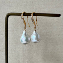 Load image into Gallery viewer, Ivory Drop Pearls, Zirconia Gold Hooks