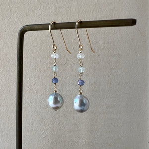 Silver Akoya Pearls & Gems 14kGF Dangle Earrings