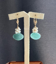 Load image into Gallery viewer, Type A Jadeite Seashells &amp; Pearls 14kGF Earrings