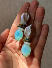 Load image into Gallery viewer, Vintage Opal Gems, Large Flat Pearls, Vintage Swarovski 14kGF Earrings