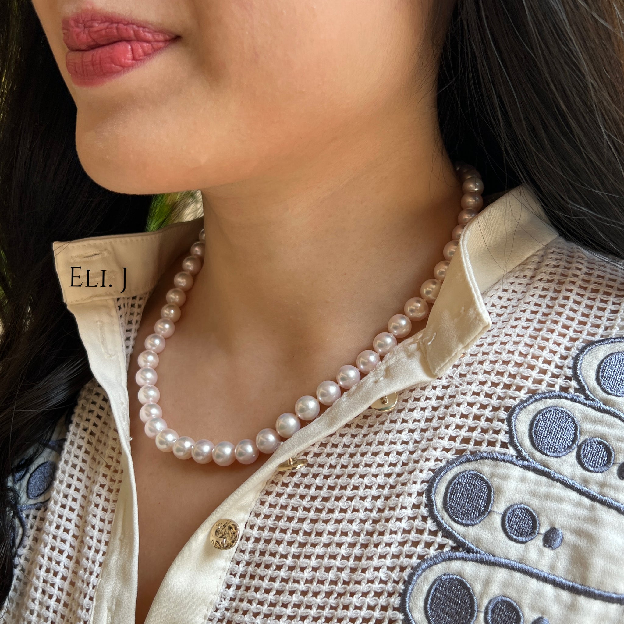 Japanese Ivory Pink ROUND Akoya Pearl 8 8.5mm Necklace Eli. J Jewelry