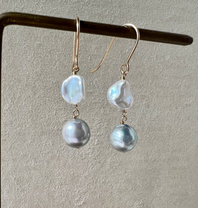 Silver Akoya, Keshi FW Pearls 14kGF Earrings