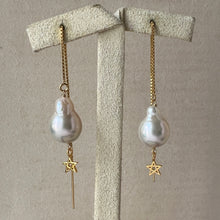 Load image into Gallery viewer, Ivory Pearls &amp; Stars 14kGF Threader Earrings