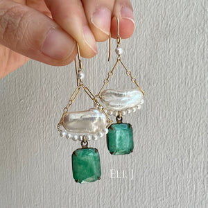 Vintage “Jade” Gems, Pearls 14kGF Earrings