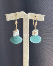Load image into Gallery viewer, Type A Jadeite Seashells &amp; Pearls 14kGF Earrings