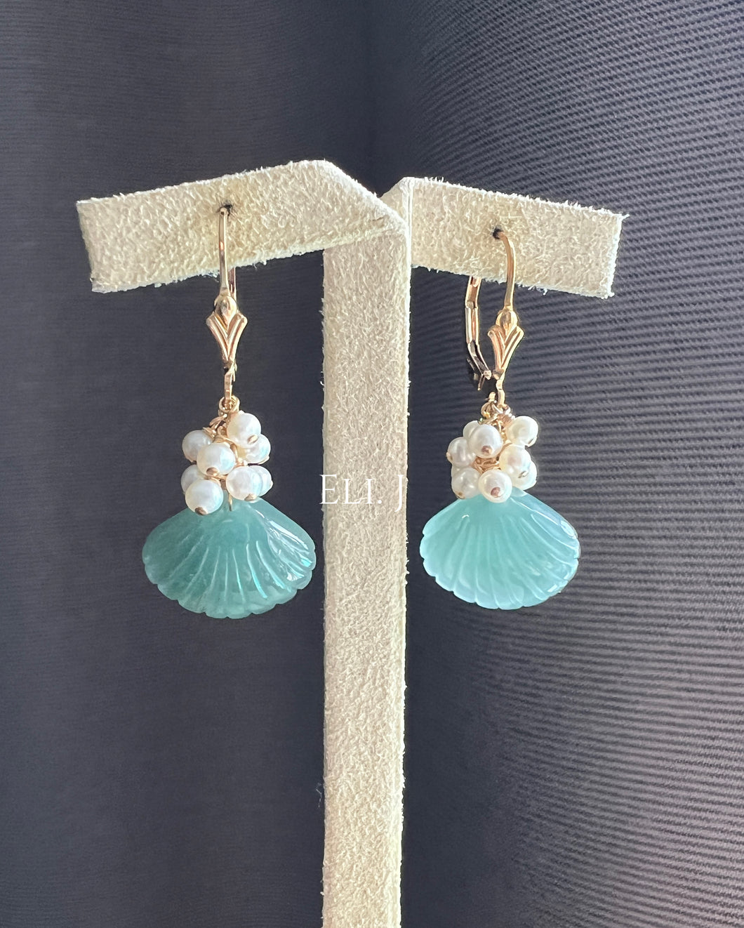 Type A Jadeite Seashells & Pearls 14kGF Earrings