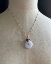 Load image into Gallery viewer, Large Lavender Jadeite Donut, Watermelon Tourmaline Leaf &amp; Gems 14kGF Necklace