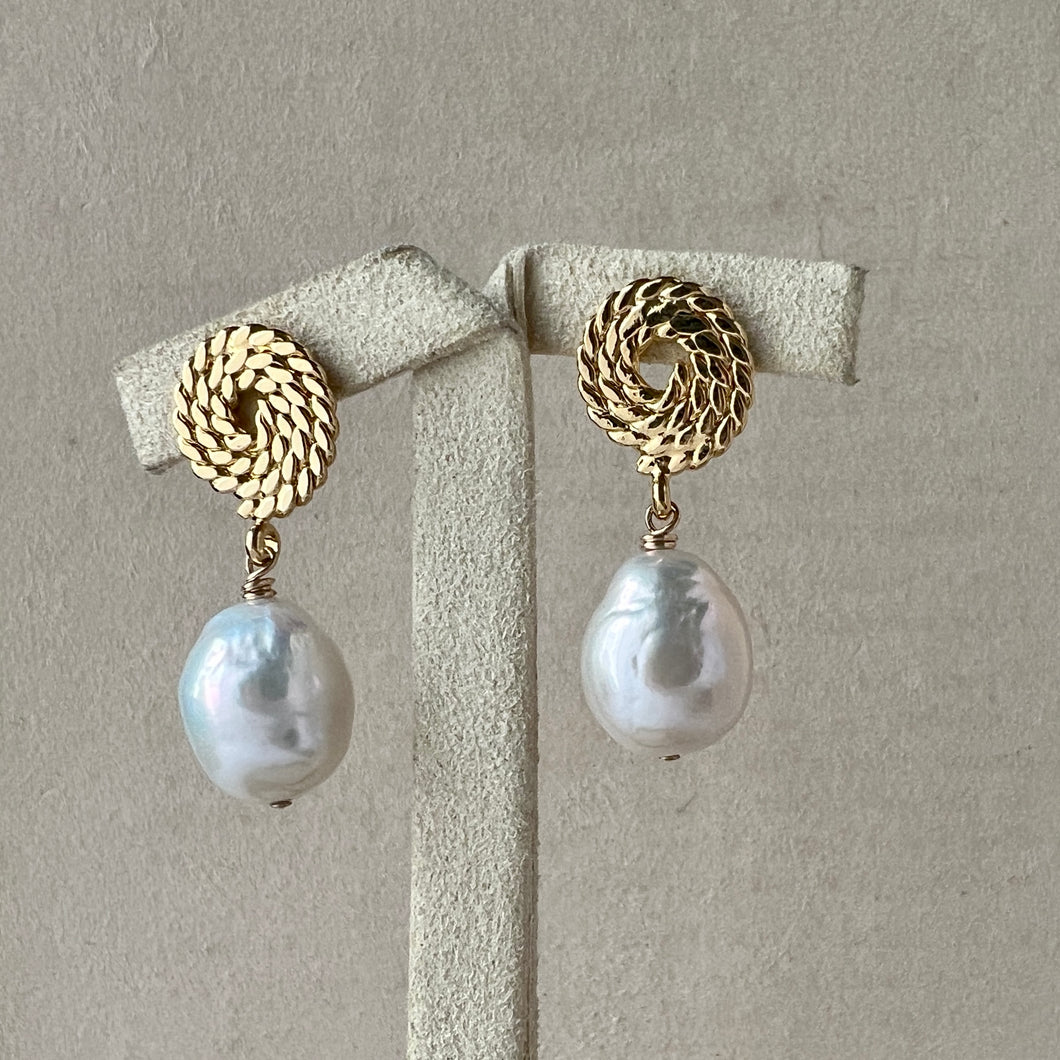 Ivory Pearls, Rope Gold Earring Studs