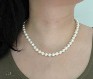 Japanese ROUND Ivory Akoya Pearl Necklace 7-7.5mm (with PSL Cert)