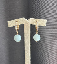 Load image into Gallery viewer, Small Pale Green Jade Balls CZ Hoops