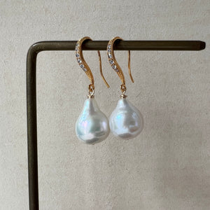 Ivory Drop Pearls, Zirconia Gold Hooks