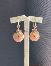Load image into Gallery viewer, Orange Agate “Jade” Donuts, Tourmaline 14kGF Earrings