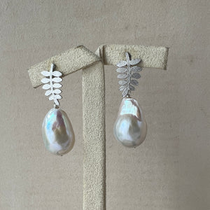 Ivory Pearls, Leaf Earring Studs