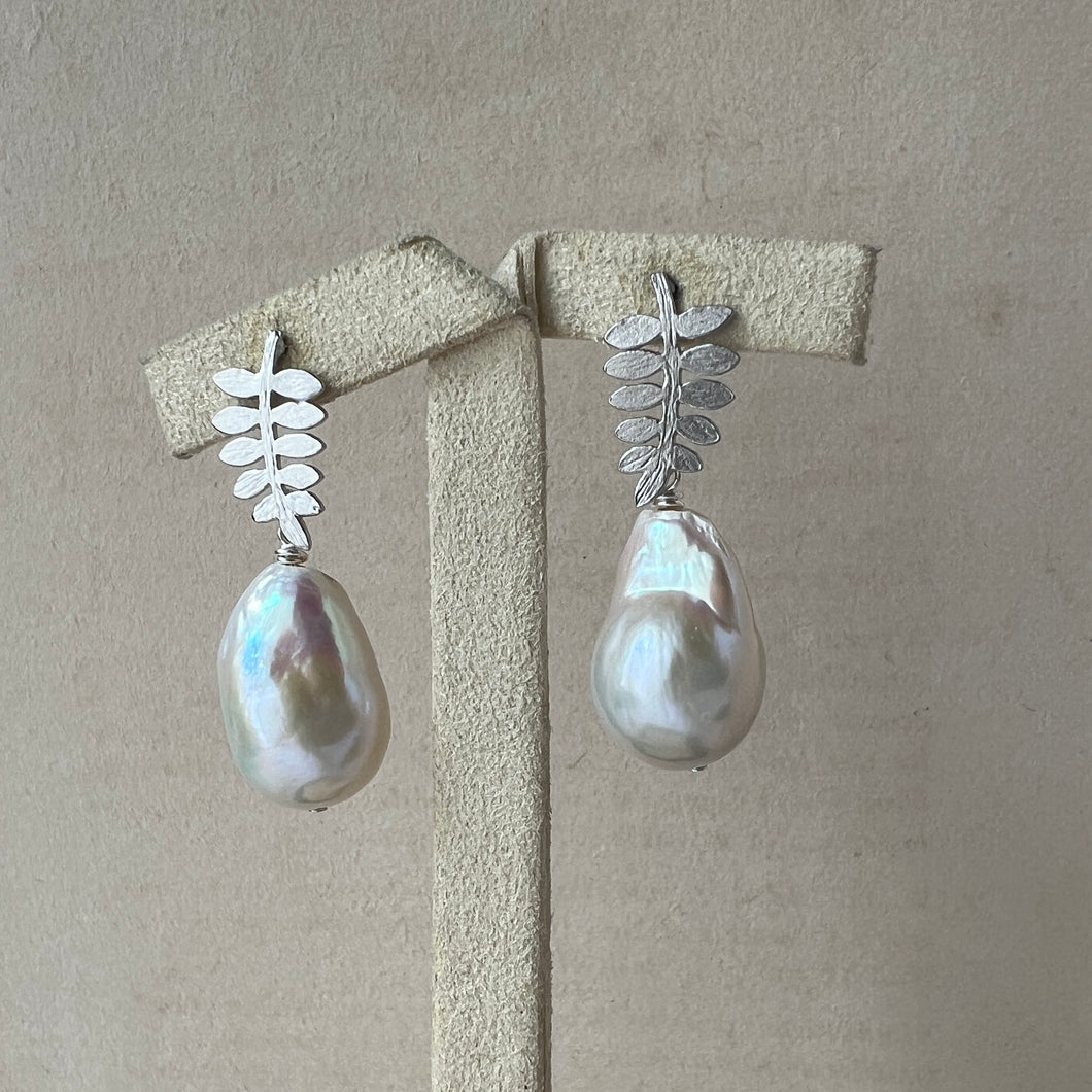 Ivory Pearls, Leaf Earring Studs