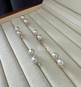 [18K SOLID GOLD] RARE 7.5-8mm Japanese Ivory Green Akoya Pearl Earring Studs