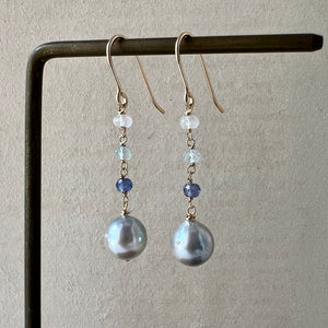 Silver Akoya Pearls & Gems 14kGF Dangle Earrings