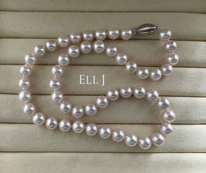 Japanese Ivory-Pink ROUND Akoya Pearl 8-8.5mm Necklace