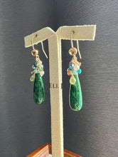 Load image into Gallery viewer, Old Mine Dark Green Jade Drops, Sapphires &amp; Gems 14KGF Earrings