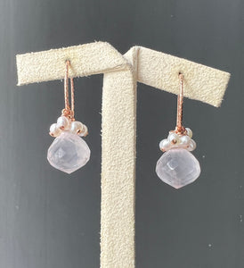 Rose Quartz, Pearls 14kRGF Earrings