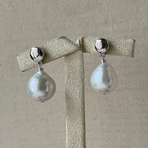 Ivory Pearls, Silver Round Earring Studs
