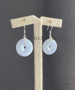 18K SOLID GOLD: Lavender Jade Donuts, Silver Diamond Drop Earrings