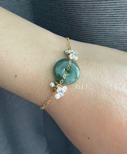 Load image into Gallery viewer, Dark Green Type A Jadeite Donut, Pearls 14kGF Bracelet