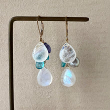 Load image into Gallery viewer, Rainbow Moonstone, Akoya Pearls, Apatite 14KGF Earrings