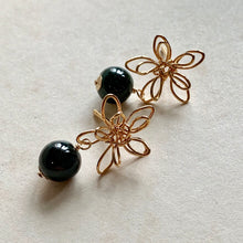 Load image into Gallery viewer, Wire Flowers &amp; Dark Green Jade Studs