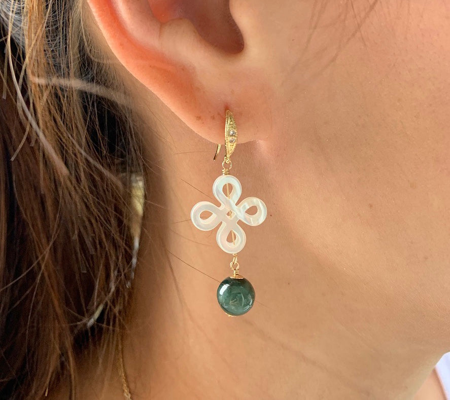 Mother of Pearl & Jade Gold Earrings