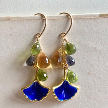 Load image into Gallery viewer, Cloisonne Gingko Leaves &amp; Gemstones Gold Filled Earrings