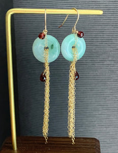 Type A Jade Donuts & Garnet Cascade 14k Gold Filled Earrings