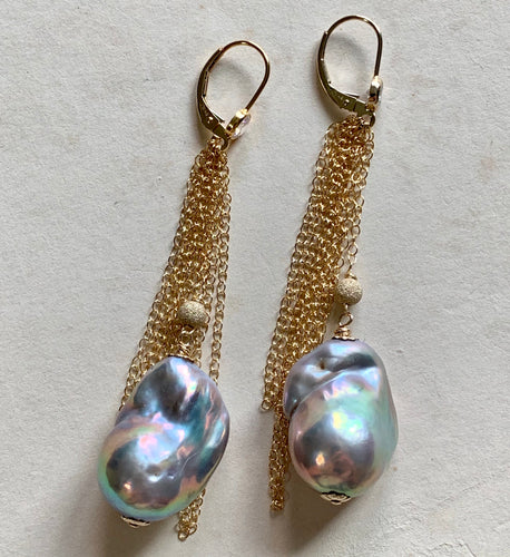AAA Dark Silver 14kgf Chain Drape Earrings