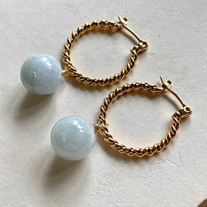 Gold Twisted Rope Hoops & Jade Earrings