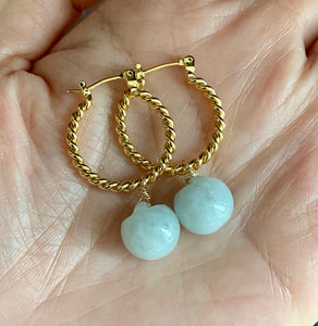 Gold Twisted Rope Hoops & Jade Earrings