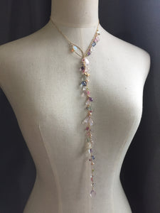 Gemstone Lariat & Earrings Set on 14k Gold Filled