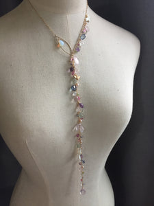 Gemstone Lariat & Earrings Set on 14k Gold Filled