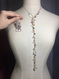 Gemstone Lariat & Earrings Set on 14k Gold Filled