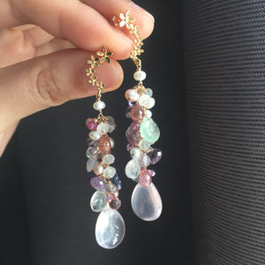 Gemstone Lariat & Earrings Set on 14k Gold Filled