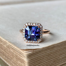 Load image into Gallery viewer, Unheated Tanzanite Ring Diamond Halo 18k Gold