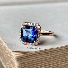 Load image into Gallery viewer, Unheated Tanzanite Ring Diamond Halo 18k Gold