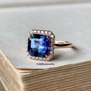 Unheated Tanzanite Ring Diamond Halo 18k Gold