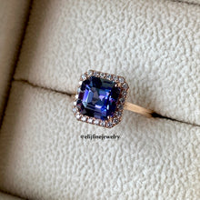 Load image into Gallery viewer, Unheated Tanzanite Ring Diamond Halo 18k Gold