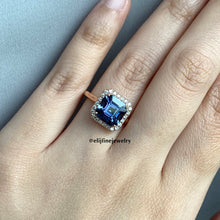 Load image into Gallery viewer, Unheated Tanzanite Ring Diamond Halo 18k Gold
