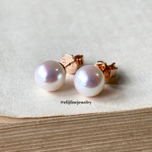 Load image into Gallery viewer, Rose Akoya (Top Quality) Pearl Earring Studs 18k Rose Gold