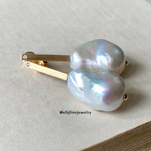 Load image into Gallery viewer, Baroque Pearls on 18k Gold Bar Earrings with Diamonds