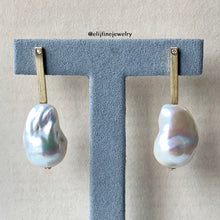 Load image into Gallery viewer, Baroque Pearls on 18k Gold Bar Earrings with Diamonds