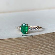 Load image into Gallery viewer, Zambian Emerald &amp; Diamond Stacking Ring 14k