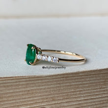 Load image into Gallery viewer, Zambian Emerald &amp; Diamond Stacking Ring 14k
