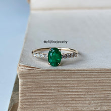 Load image into Gallery viewer, Zambian Emerald &amp; Diamond Stacking Ring 14k