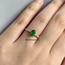 Load image into Gallery viewer, Zambian Emerald &amp; Diamond Stacking Ring 14k